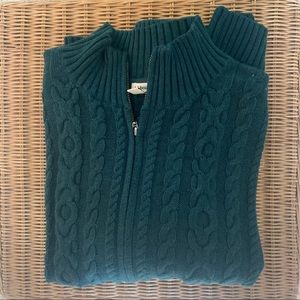 LL bean green teal Womens cable knit zip sweater size 2X